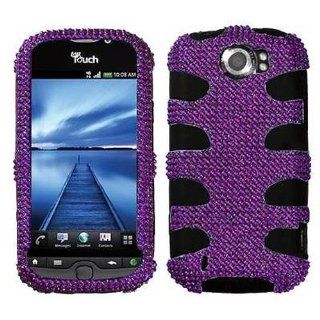 Hard Plastic Snap on Cover Fits HTC Mytouch 4G Slide Purple Diamante/Black Fishbone T Mobile (does not fit HTC Mytouch 3G or HTC Mytouch 3G Slide or HTC Mytouch 4G): Cell Phones & Accessories