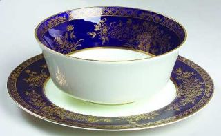 Mikasa Buckingham Cobalt Blue Gravy Boat with Attached Underplate, Fine China Di