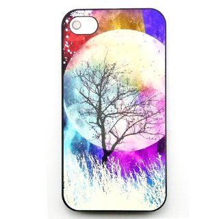 Unique effect glow fluorescent Hard Cover Case Moon forest tree for iphone 4 4G 4S case with free LCD Film Screen Protector Cell Phones & Accessories