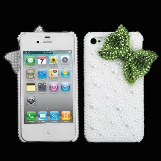 Hard Plastic Snap on Cover Fits Apple iPhone 4 4S Lighnt Green Bow Pearl 3D Diamond Back AT&T, Verizon (does NOT fit Apple iPhone or iPhone 3G/3GS or iPhone 5/5S/5C): Cell Phones & Accessories