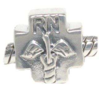 Rn Registered Nurse Medical Symbol Caduceus Charm .925 Sterling Silver Bead Charm Pandora Chamilia Biagi & European Bracelets Compatible: Jewelry