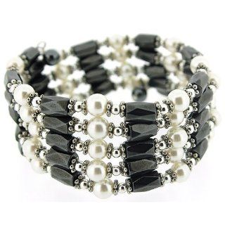 Toc Black Hematite Beads & White Pearl Magnetic Necklace Pearl Strands Jewelry
