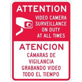 SmartSign 3M High Intensity Grade Reflective Sign, Legend "Attention   Video Camera Surveillance", Bilingual Sign with Graphic, 24" high x 18" wide, Red on White: Industrial Warning Signs: Industrial & Scientific