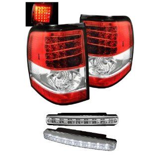 Carpart4u Ford Explorer 4Dr (Except Sport Trac) LED Transparent Red Tail Lights & LED Day Time Running Light Package: Automotive