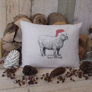 ' peace on earth ' christmas sheep cushion by rustic country crafts