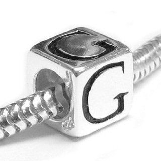 Queenberry .925 Sterling Silver Dice Cube Letter G Bead Charm For European Charm Bracelets: Jewelry