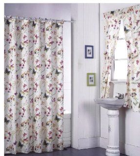 Butterfly Floral Bathroom Shower Curtain with Matching Rings and Window Curtain Set PW190BF  