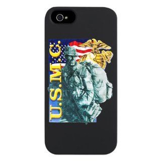 iPhone 5 or 5S Case Black USMC US Marine Corps Soldier with US Flag and Emblem Symbol: Everything Else