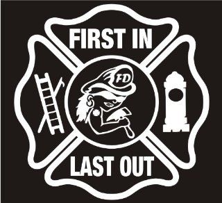 Firefighter Decals, First Ones In Last Ones Out Womens Maltese Decal Sticker Laptop, Notebook, Window, Car, Bumper, EtcStickers 5"in. in WHITE Exterior Window Sticker with Free Shipping: Everything Else
