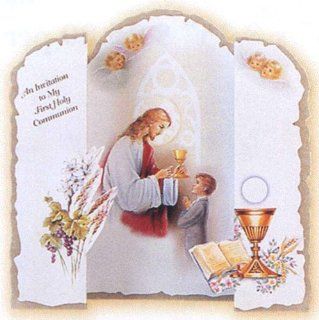 100 First Communion Invitations in English (Made in Italy), 5.5" x 3.5"   Boy