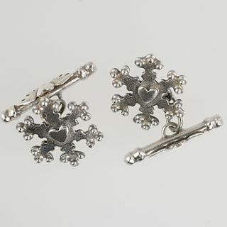 snowflake cufflink with winged heart t bar by sophie harley london