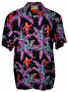 Paradise Found Men's Jungle Bird Hawaiian Print Aloha Shirt: Clothing
