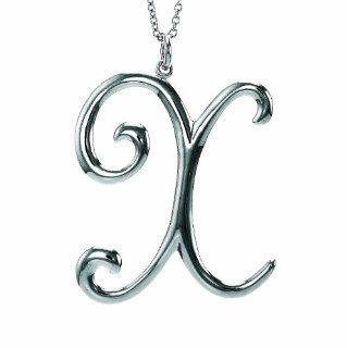 Large Sterling Silver Alphabet Letter X Initial Pendant Jewelry