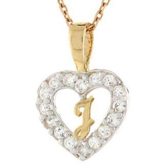 14k Gold Letter 'j' CZ Initial Heart Charm Pendant: Jewelry