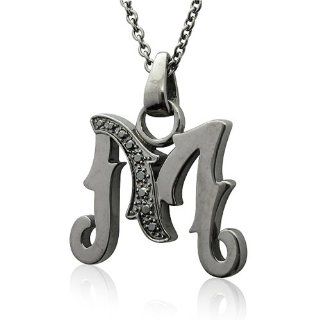 Men's Black Sterling Silver Alphabet Initial Letter M Black Diamond Pendant Necklace 0.07 carat: Diamond Delight: Jewelry
