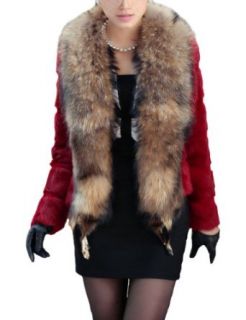 Camii Mia Women's Rabbit Fur with Raccoon Collar Coat at  Womens Clothing store