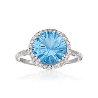 4.00ct Blue Topaz, .50ct t.w. Diamond Ring in 14kt White Gold. Size 5: Jewelry Products: Jewelry