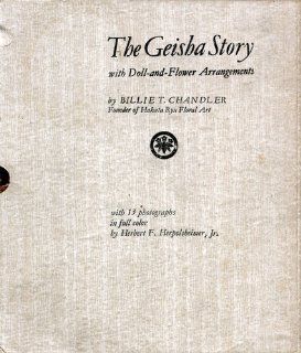Geisha Story, The with Doll & Flower Arrangements ( Doll Flower ) founder Hakata Rye Floral Art, blank endpaper former owner Name FoX, Color Frontispiece Geisha setting off for her Professional Duties comes out of garden through Bamboo Gate, Phtograph