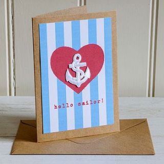'hello sailor' nautical stripe anchor card by lovely jubbly