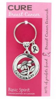 Basic Spirit Pewter Global Giving Cure Breast Cancer Keychain, Flower: Clothing