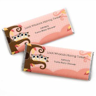 Owl Girl   Look Whooo's Having Twins   Personalized Baby Shower Candy Bar Wrapper Favors: Toys & Games