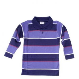 Madison Boys 100% Cotton Long Sleeve Polo Shirt   Purple Striped (Sizes 2 20): Clothing