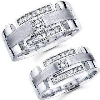 Matching His & Hers 14K White Gold Diamond Wedding Bands: Jewelry
