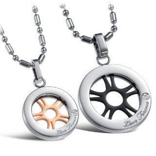 His & Hers Matching Set Titanium Stainless Steel Couple Pendant Necklace Korean Love Style in a Gift Box (ONE PAIR): Locket Necklaces: Jewelry