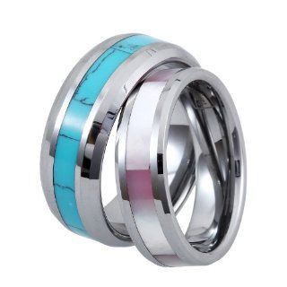Comfort Fit High Polish Tungsten Carbide Rings 8mm with Synthetic Turquoise Inlay His & 6mm with Pink Shell Inlay Hers Set Aniversary/engagement/wedding Bands Set. Please E mail Sizes: Jewelry