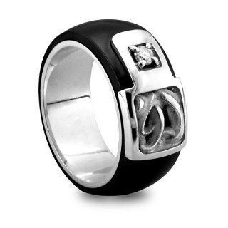 Edward Mirell Chaos Black Titanium Diamond Ring with Sterling Silver Inlay: Jewelry