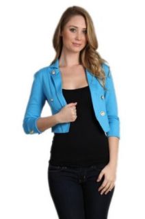 G2 Fashion Square Women's Cropped Open Blazer with 3/4 Sleeves and Button Detailing(OW BLZ, BLU L) Blazers And Sports Jackets