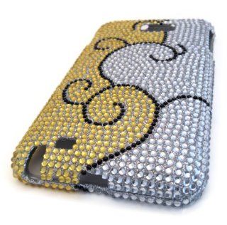 Samsung Galaxy Note Gold Silver Swirl Bling Jewel Gem Case Skin Cover Protector i9220 N7000 i717: Cell Phones & Accessories