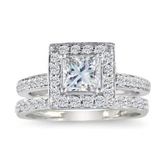 1/2ct Pave Princess Diamond Bridal Set in 14k White Gold (HI I1 I2 Size 4 9.5) With Free Blitz Jewelry Cleaner: Jewelry