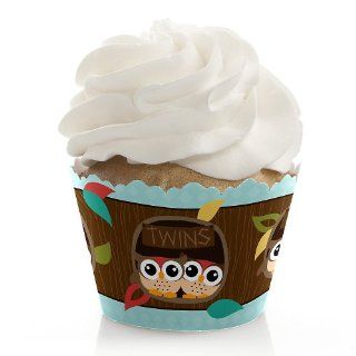 Owl   Look Whooo's Having Twins   Baby Shower Cupcake Wrappers: Toys & Games