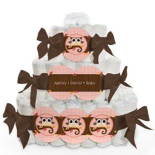 Owl Girl   Look Whooo's Having A Baby   3 Tier Personalized Square   Baby Shower Diaper Cake : Baby Diapering Gift Sets : Baby