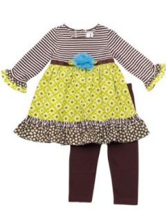 Rare Editions Baby girls Newborn Stripe Print Legging Set, Brown/White/Turquoise/Lime, 9 Months: Clothing