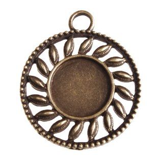 New Arrived 20pcs Antique Bronze Plated Pendant Trays 14mm Round Cabocon Settings: Kitchen & Dining