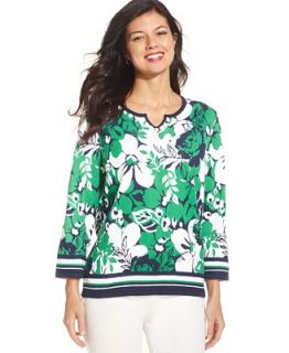 Alfred Dunner Floral Print Split Neck Sweater   Sweaters   Women