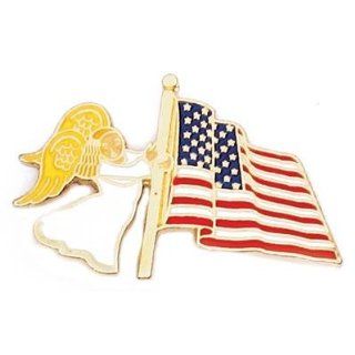 US American Patriotic Waving Flag with Religious Spiritual Angel Lapel Pin 1 1/8": Brooches And Pins: Jewelry