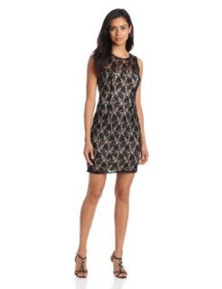 Adrianna Papell Women's Lace Dress with Sheer Back, Champagne/Black, 12 at  Womens Clothing store: