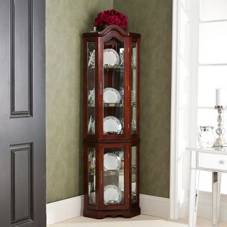 Lighted Corner Curio Cabinet with Mahogany Finish