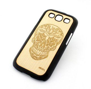GENUINE WOOD Organic Snap On Case with Plastic Cover for Samsung Galaxy S3 SIII i9300 S 3 III   ROSE EYES SUGAR SKULL dia de los muertos mexican colorful colored flower floral: Cell Phones & Accessories