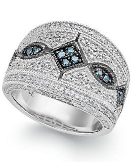 Blue (1/8 ct. t.w.) and White (1/3 ct. t.w.) Diamond Ring in Sterling Silver   Rings   Jewelry & Watches