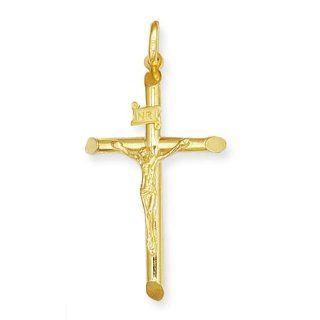 Beveled Crucifix Cross Pendant Necklace in 14k Yellow Gold: Allurez: Jewelry