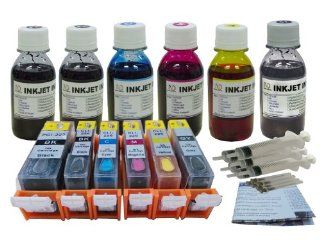 ND TM Brand Refillable Ink Cartridges for Canon PGI 225 CLI 226 with Auto Reset Chips (ARC): Pixma MG6120 MG6220 MG8120 MG8120B MG8220.. (Pre Filled 6 packs) + 6 Bottles 100ml ND Brand UV resistant Bulk Refill Ink+6 Syringes and detail refill instruction. 