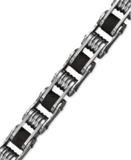 Mens Stainless Steel and Black Rubber Bracelet, Wide Bike Chain   Bracelets   Jewelry & Watches