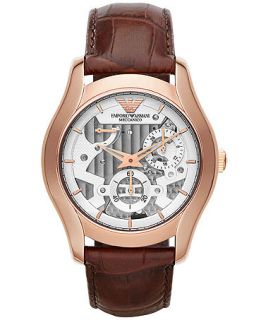 Emporio Armani Mens Automatic Meccanico Brown Leather Strap Watch 43mm AR4675   Watches   Jewelry & Watches