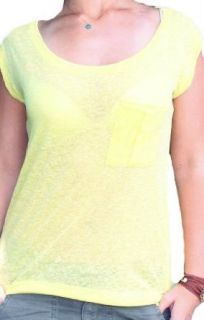 Fun GG Collective Women's Bright Yellow T Shirt with Pocket and Tie on the Side Clothing