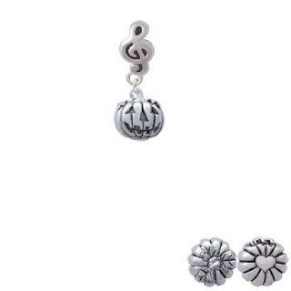 Small Silver Jack O'Lantern with Silver Stem Silver Music Clef Charm Bead Dangle: Jewelry