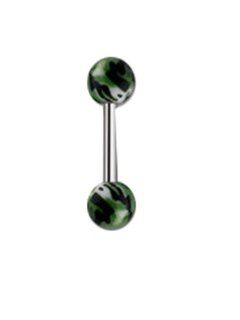Stainless Steel Barbell (14g) Green Camouflage Stripes Tong ring body piercing: Jewelry